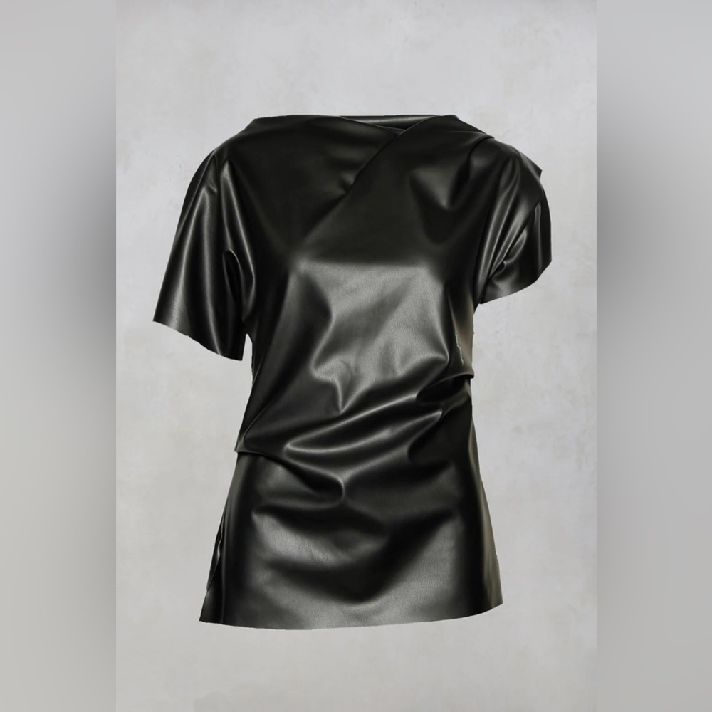 NOSTRA SANTISSIMA Faux Leather Top, Black, Size 42